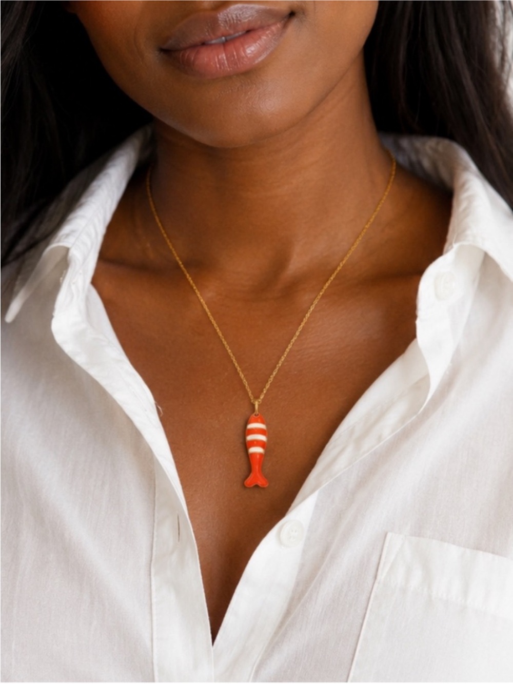 New! Coastal Colorful Orange Koi Fish Necklace NWOT 5048